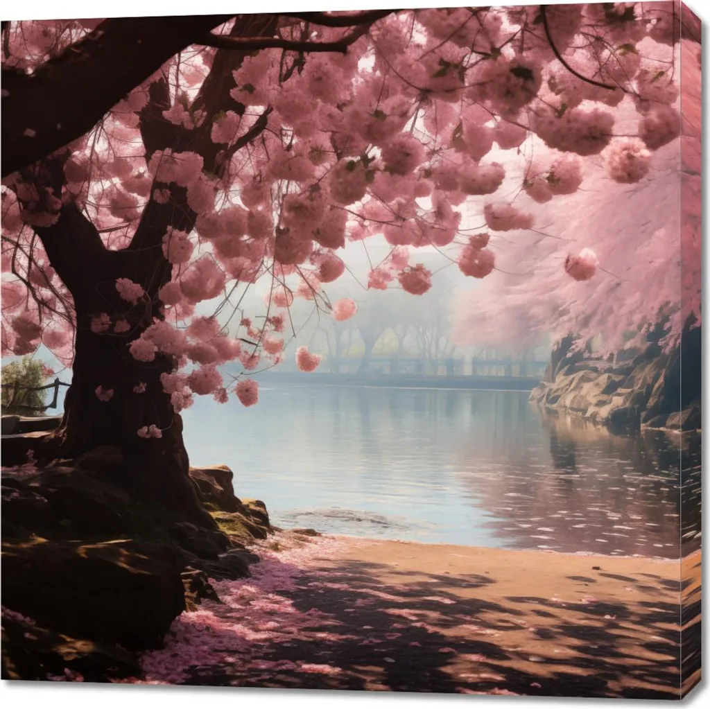 Tableau Sakura Calme 90x90 cm : Illuminez vos Murs avec l'Art Japonais