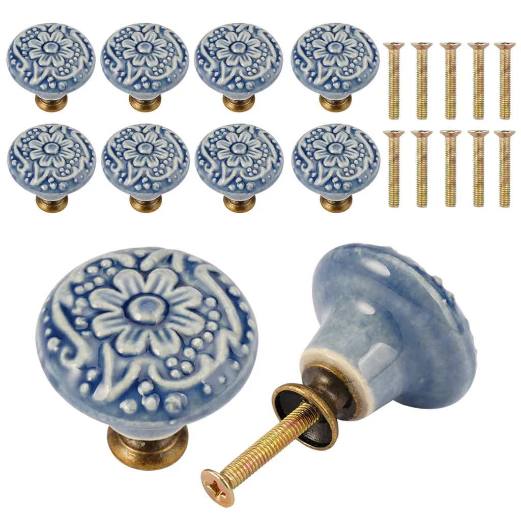 Lot de 10 boutons de meuble en céramique 34mm avec socle surélevé