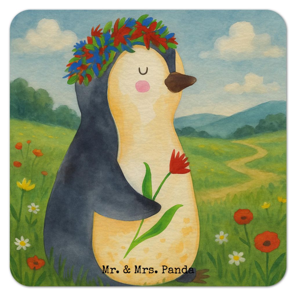 Mr. & Mrs. Panda Getränkeuntersetzer Pinguin Blumen Design 25er Set - Weiß - Geschenk, Ziele, Tassenuntersetzer, Tischuntersetzer, Blumenkranz, B...