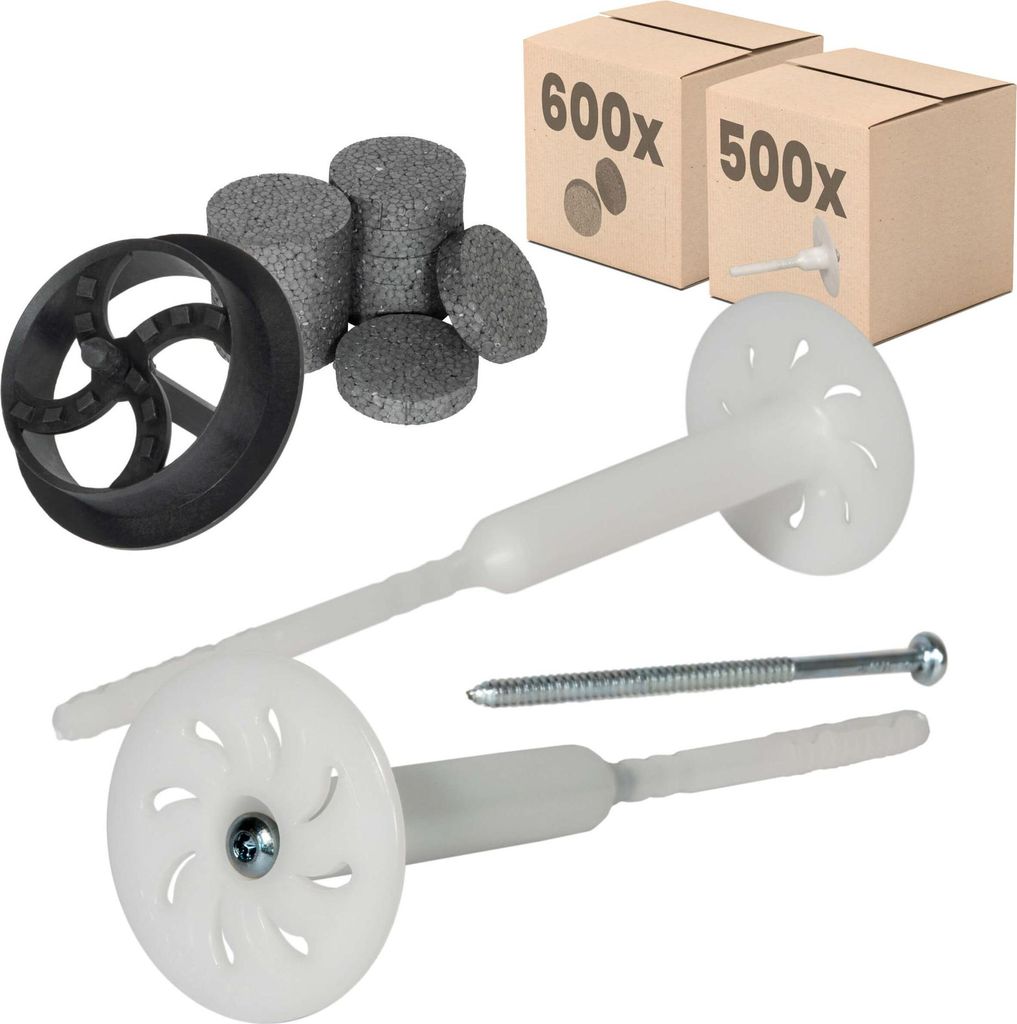 PROTEKTOR 500x Dämmstoff-Schraubdübel Set Ø8x240mm vormontiert (inkl. 600x Rondelle + 1 Fräser)
