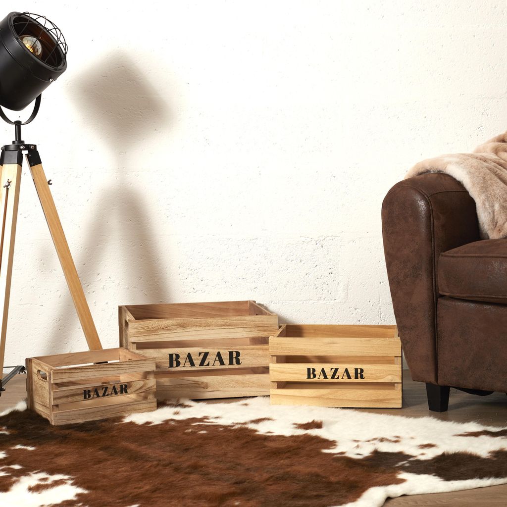 Menge von 3 Holz Cagettes BAZAR Home Deco Factory