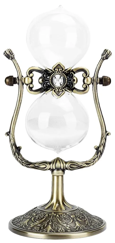 Sablier 15 minutes vintage en laiton antique - Verre de précision 17cm