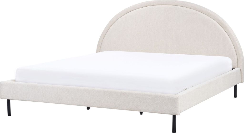 BELIANI Bett Hellbeige Stoffbezug Gepolstert Lattenrost 180 x 200 cm Hohes Rundes Kopfteil Retro Schlafzimmer Möbel Ausstattung