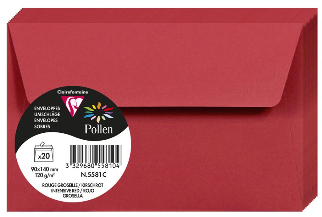 Pollen by Clairefontaine Briefumschlag 90x140 mm kirschrot 20 Briefumschläge