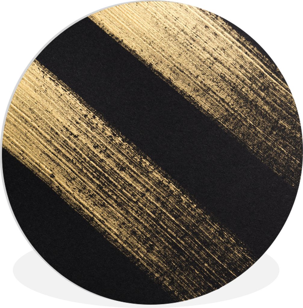 MuchoWow Rundes Wandbild - Runde Bilder Goldene Farbstreifen auf schwarzem Hintergrund Ø 90 cm Kreis Wanddekoration Kunststoff - Wandkreis - Wan...