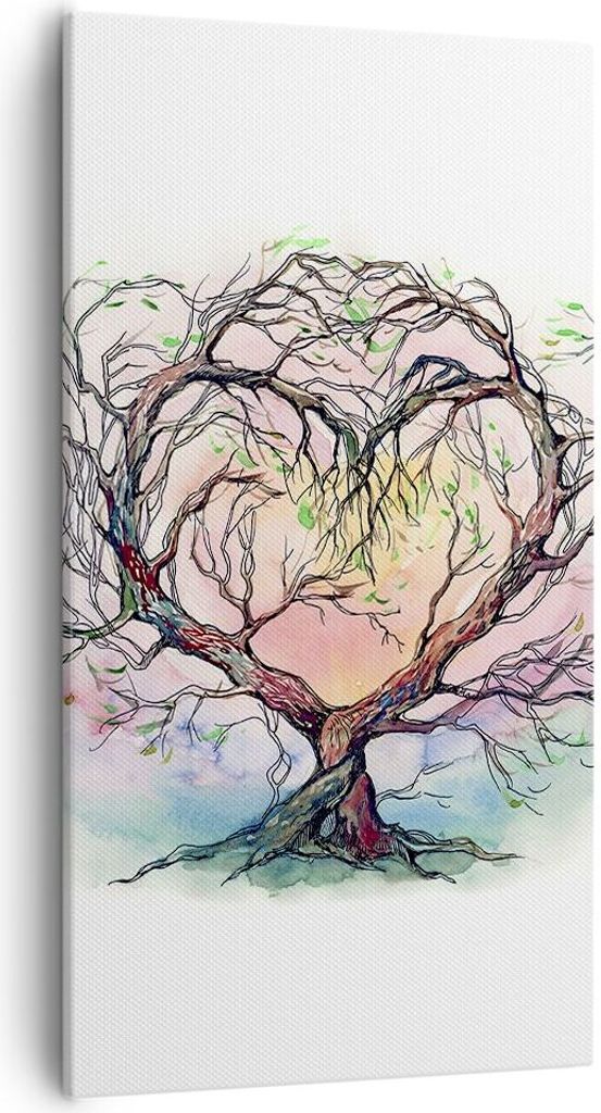 Bild auf Leinwand - Leinwandbild - Baum Herz Natur Bild - 55x100cm - Wand Bild - Wanddeko - Leinwanddruck - Bilder - Kunstdruck - Wanddekoration - ...