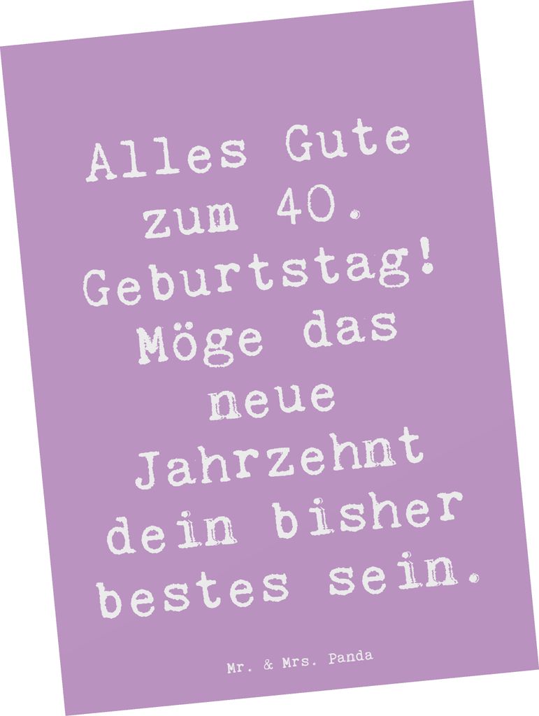 Mr. & Mrs. Panda Grußkarte Spruch 40. Geburtstag Alles Gute - Lavendeltraum - Geschenk, Glückwunsch, runden, Ansichtskarte, bestes Jahrzehnt, Pos...