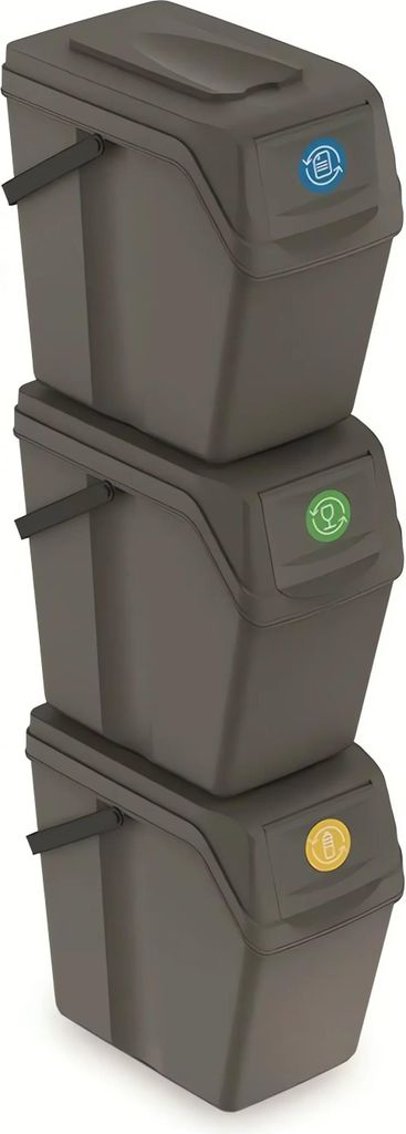 Sada 3 odpadkových košů SORTIBOX II, objem 3 x 25 L - šedý Obrázek produktu 