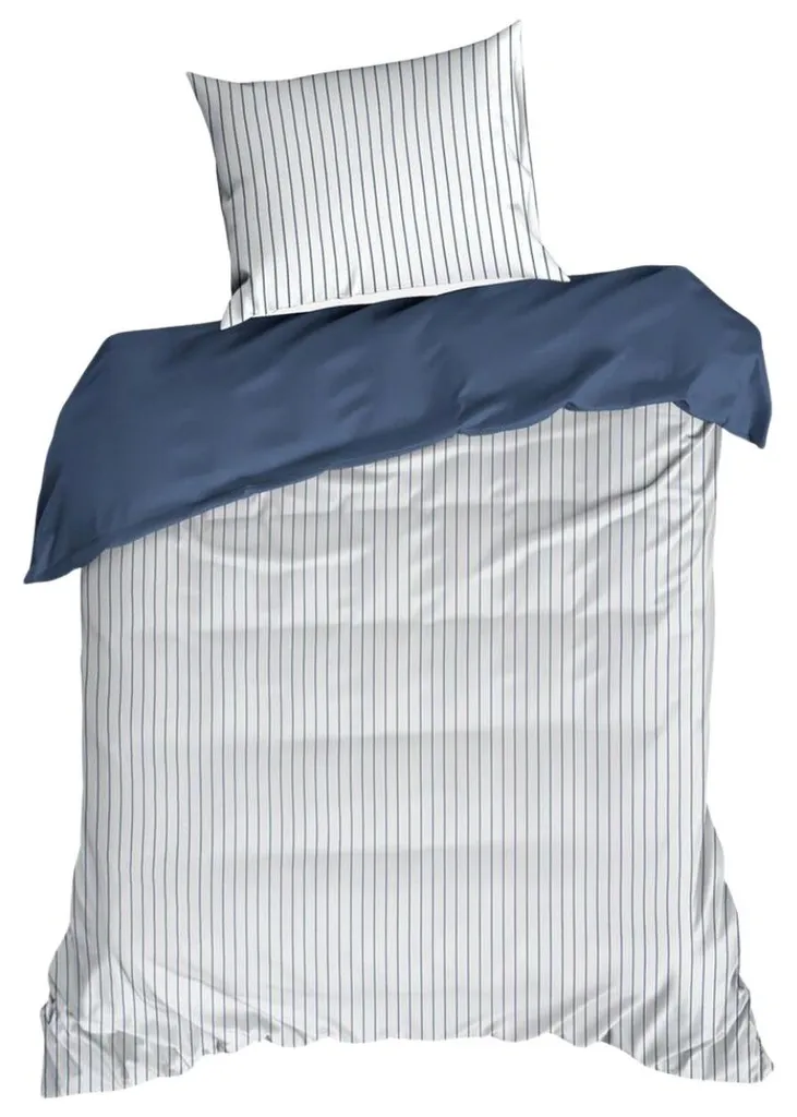 Housse de couette 140x200 avec taie en satin de coton blanc et bleu
