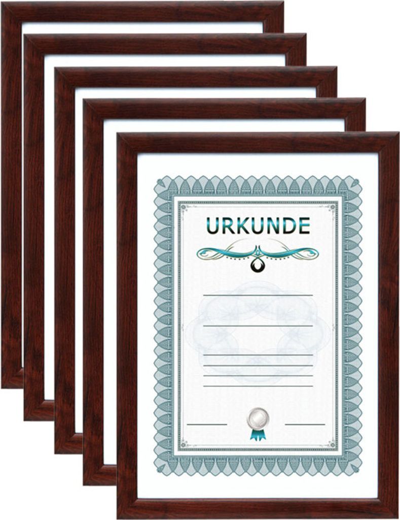 2er 3er 5er 10er Pack Dokument Bilderrahmen 21x29,7 DIN A4 Urkunde Foto Rahmen - Farbe: 5er Pack Mahagoni II