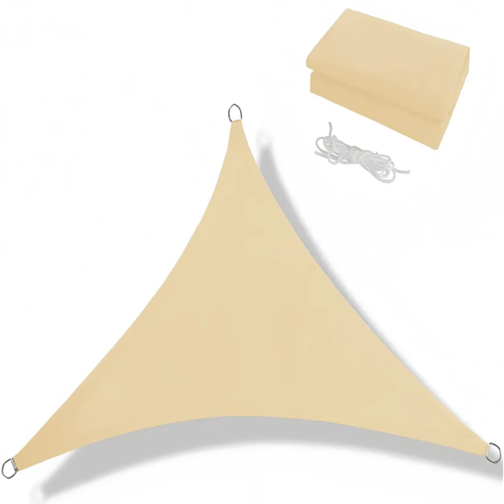 Kanwod 4x4x4m tenda impermeabile triangolare, tenda a corda per balconi e terrazze, protezione UV, incl. corde di fissaggio, beige