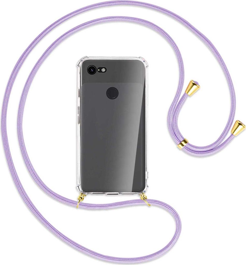 Handykette Backcover-Schutzhülle mit Band (Metall goldfarben) für Google Pixel 3 - violett