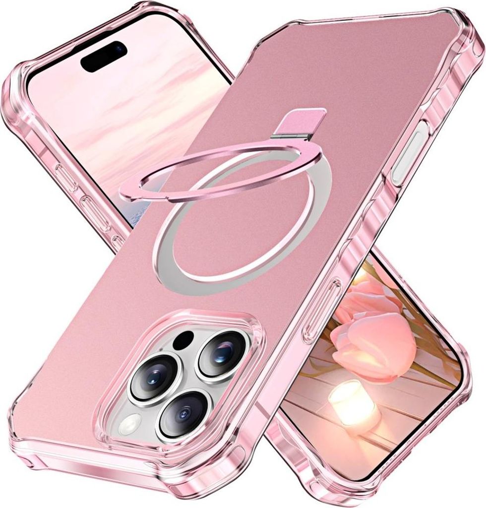 iPhone 16 Pro Hülle - Coverup ShockProof TPU Back Cover mit MagSafe Compatible Ring Kickstand - Roségold