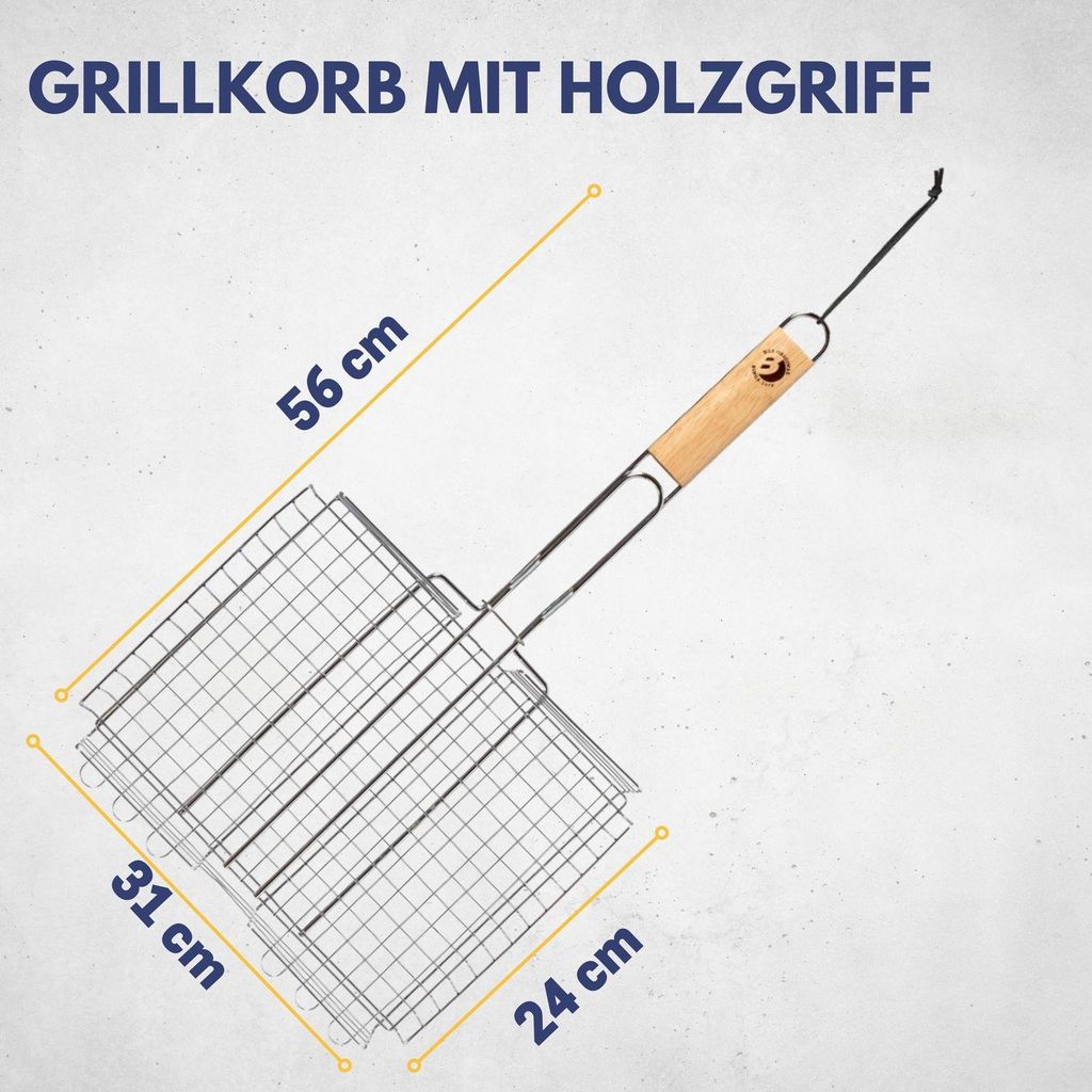 Best Sporting Grillkorb mit Holzgriff I 31 x 24 x 6 cm I Produktbild 