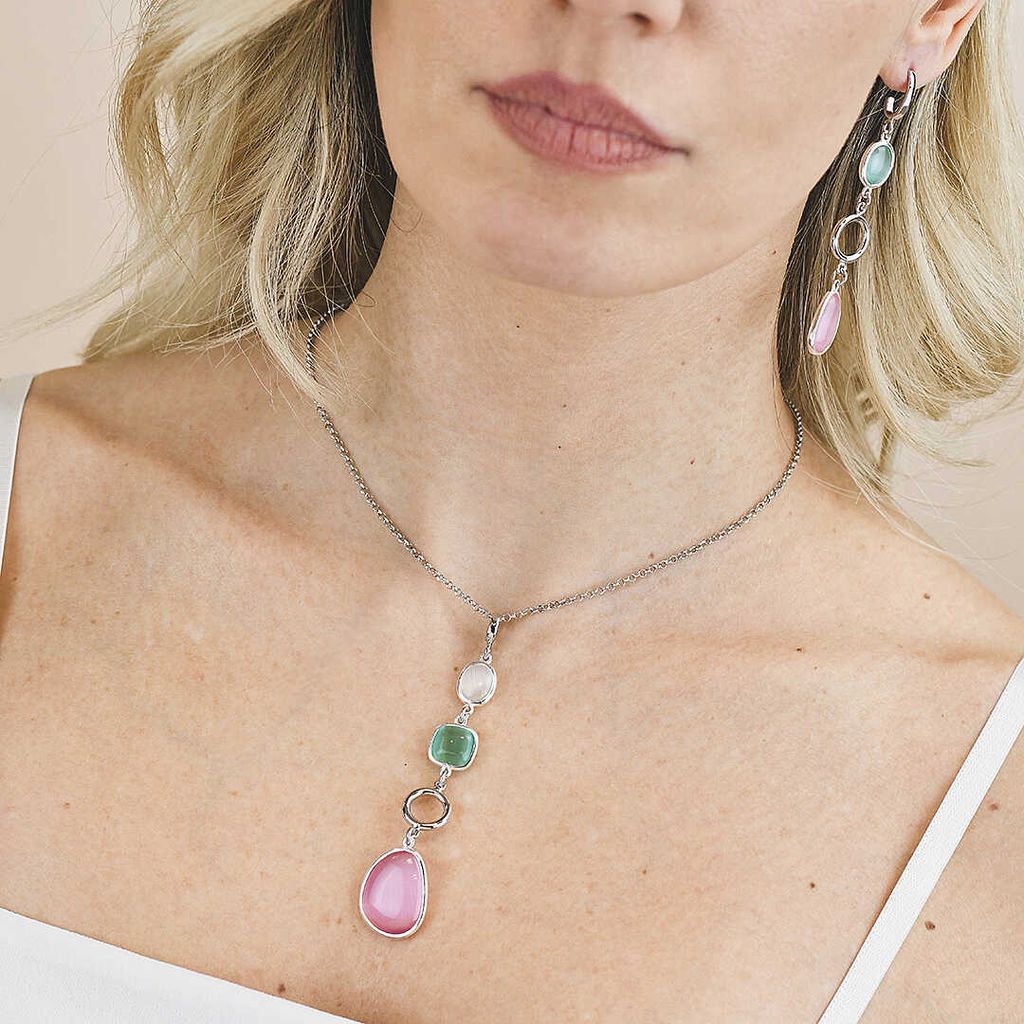 Collier Long BOCCADAMO Crisette Avec Cristaux - Violet, Bleu, Vert, Blanc - 93cm - Neuf Étiqueté