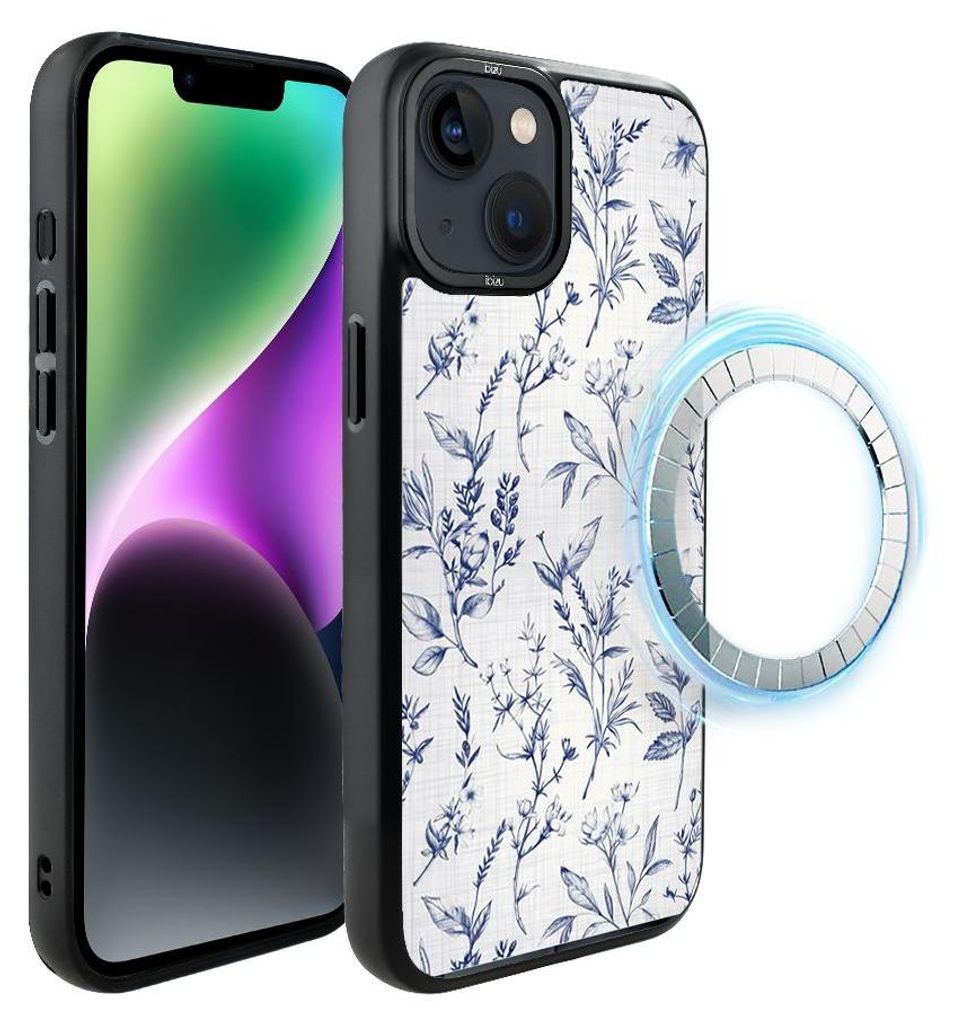 Schutzhülle für das iPhone 14, MagSafe-kompatibel, mattschwarze Seiten, Tintenblumen