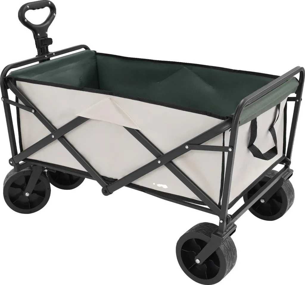 Chariot pliable kaki capacité 115 kg structure acier robuste camping
