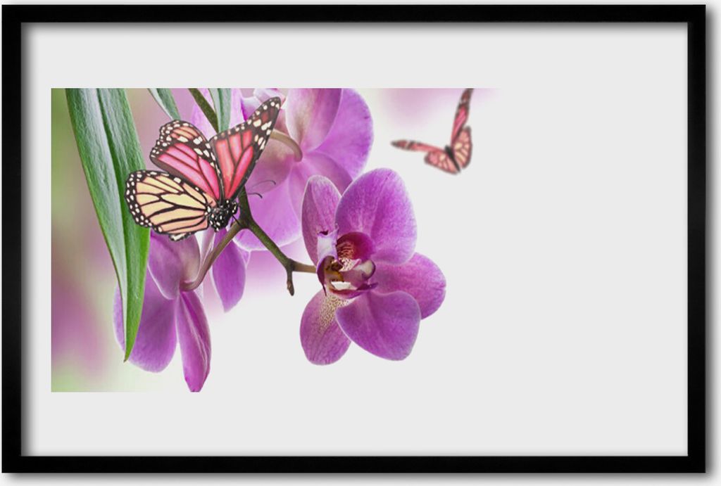 Bild 60x40 MDF-Rahmen Wandkunst Schmetterlinge Blumen Natur