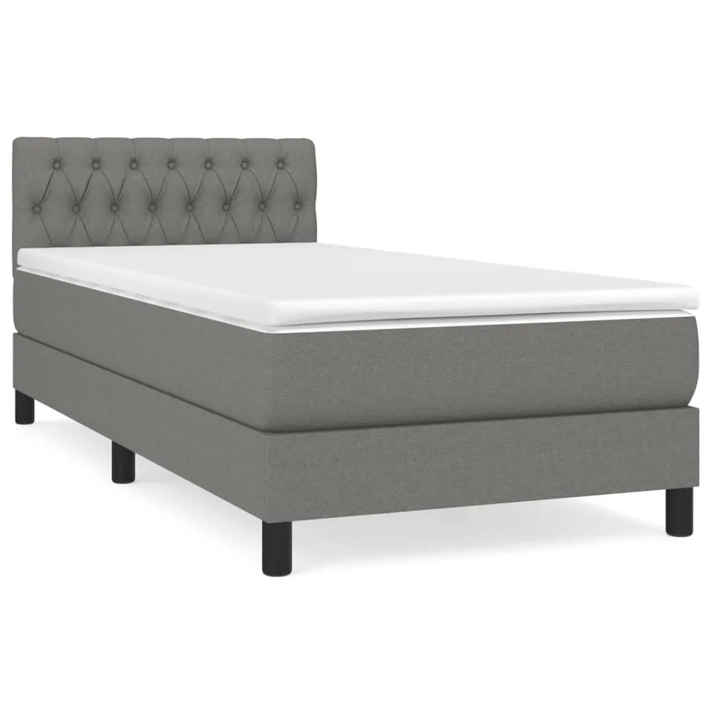 Lit Boxspring avec matelas 100x200 cm Gris foncé en tissu haute densité