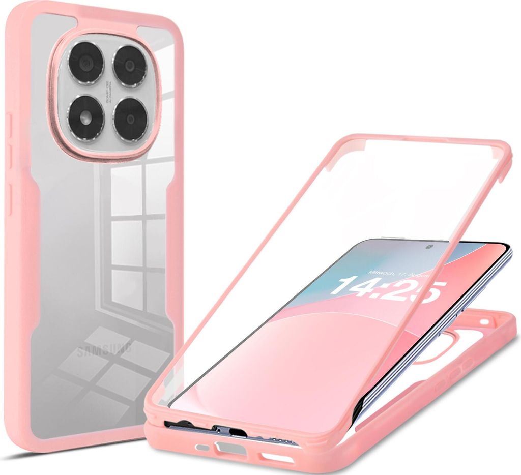 360 Grad Rundum Schutz Handyhülle für Xiaomi Redmi Note 14 Pro 5G / Pro+ 5G Full Cover Vollschutz Case Farbe: Rose