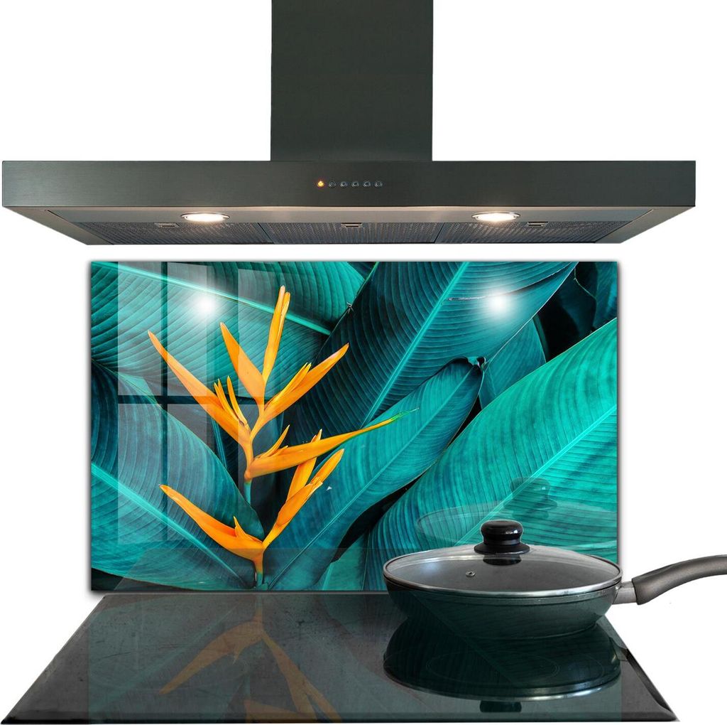 Spritzschutz aus Glas Küchenrückwand - Wandschutz für Herd und Spüle - 100x70 cm - Tropische exotische Blume