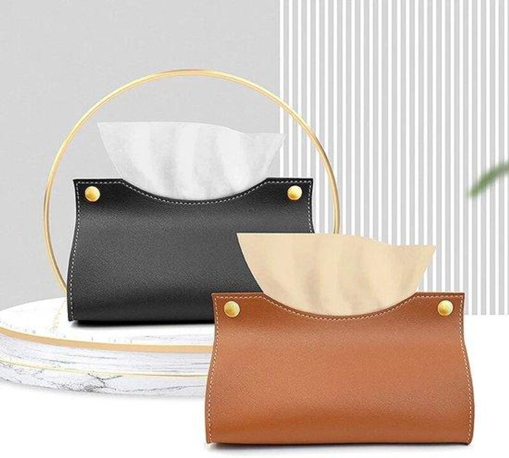 Zweisitziges Leder-Tissuebox-Set mit Tissuehalter, geeignet für zu Hause, Hotel und Büro - braun + schwarz