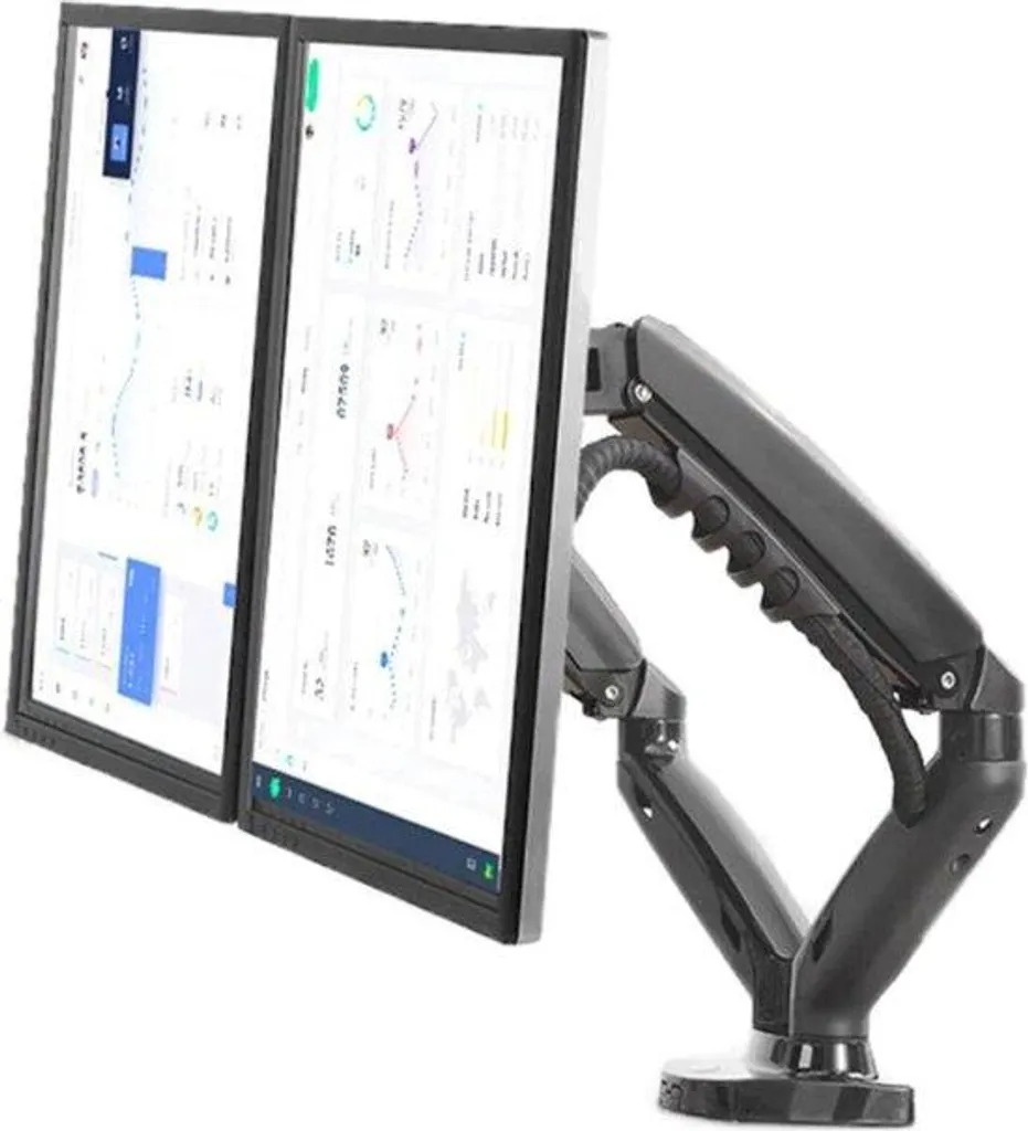 Support double écran PC articulé avec vérins à gaz pour bureau ergonomique