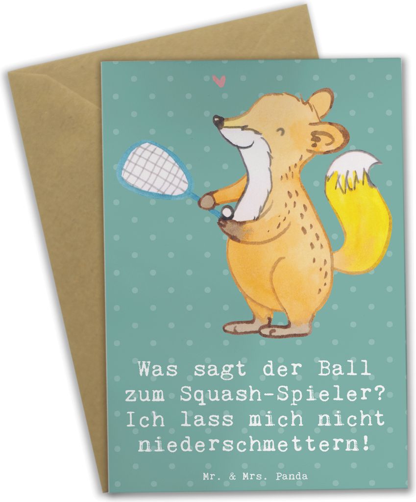 Mr. & Mrs. Panda Grußkarte Squash Humor - Meeresbrise - Geschenk, Grußkarten, glückwunschkarten, Ballspiel, Schläger, Sportler, niederschmetter...