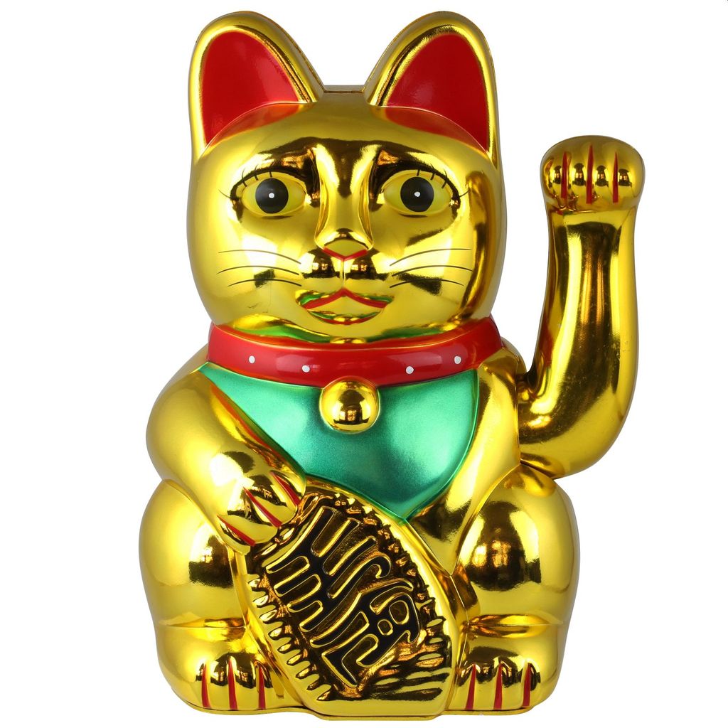 Winkekatze Gold Geld Katze Chinesische Glückskatze Meneki Neko Feng Shui 12,5 cm 