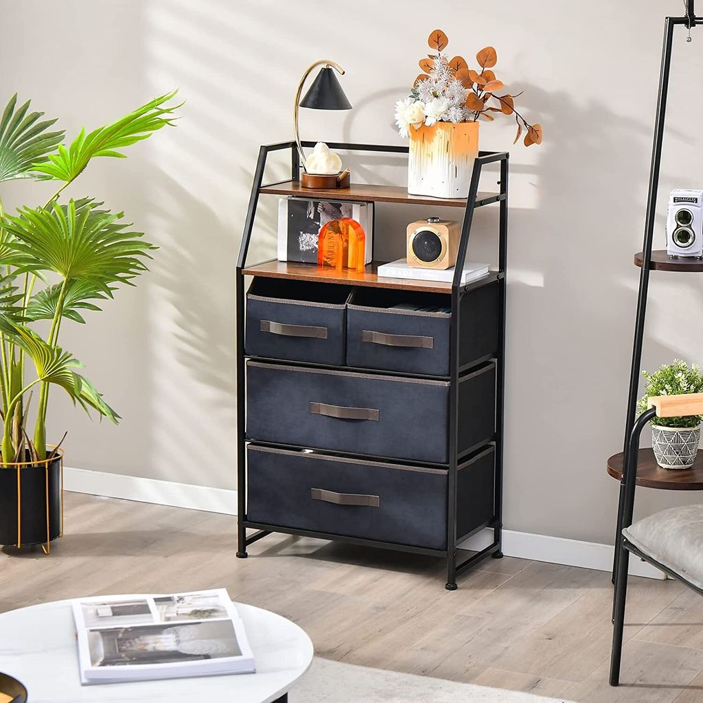 COSTWAY Sideboard mit Stoffschubladen, Stoffkommode mit oberer Ablage & Kippsicherung, freistehende Kleiderkommode industriell für Wohnzimmer, Sch...