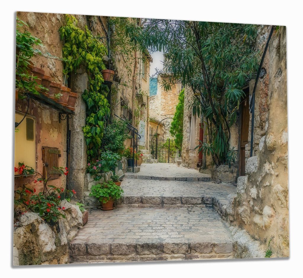 Wallario Herdabdeckplatte aus Glas, Größe 60 x 52 cm 1-teilig, Motiv Alte steinerne Gasse in Südfrankreich
