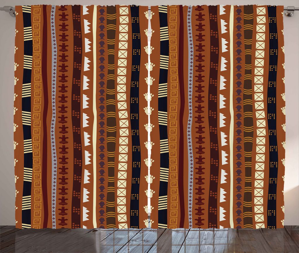 ABAKUHAUS Stammes Rustikaler Gardine, Abstrakte Details Streifen, Schlafzimmer Kräuselband Vorhang mit Schlaufen und Haken, 280 x 225 cm, Mehrfarbig