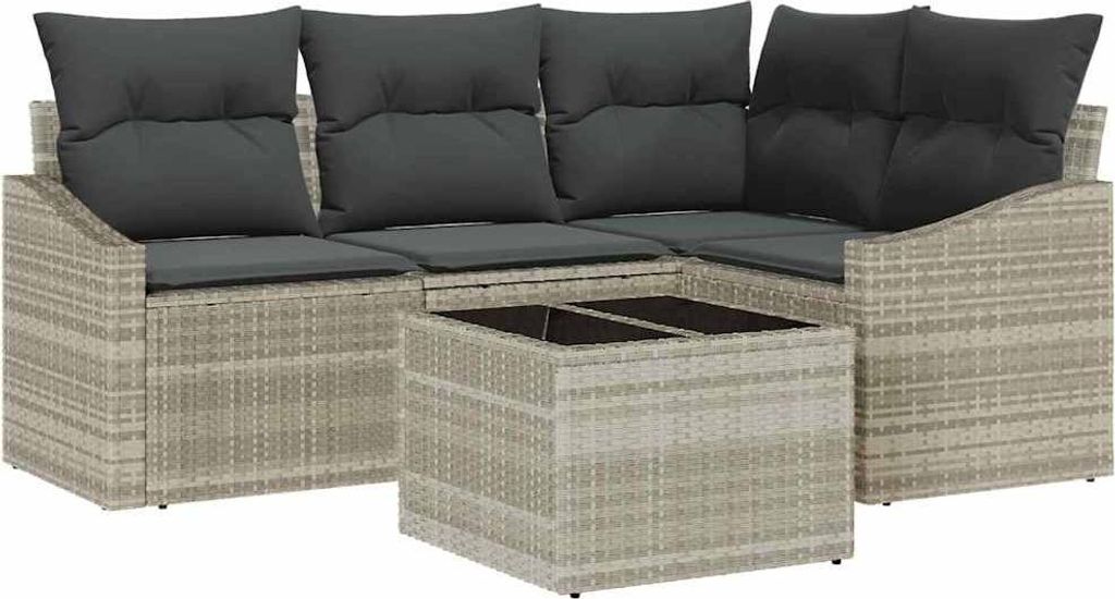 vidaXL Sofa Set mit Kissen 5 pcs Hellgrau Poly-Rattan