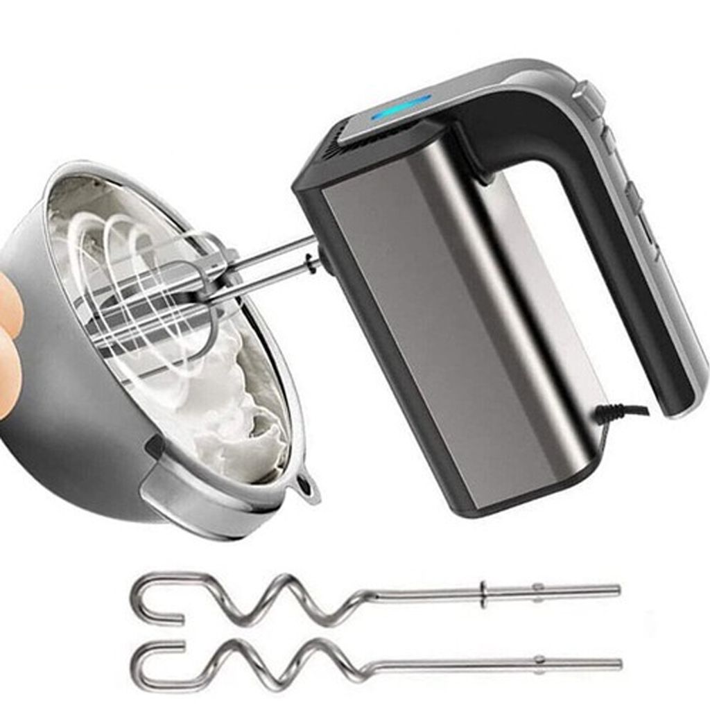 800 W Handmixer Edelstahl Stabmixer Handrührgerät Handrührer Pürierstäbe Schneebesen Hand Mixer inkl. 2 Quirle & 2 Knethaken