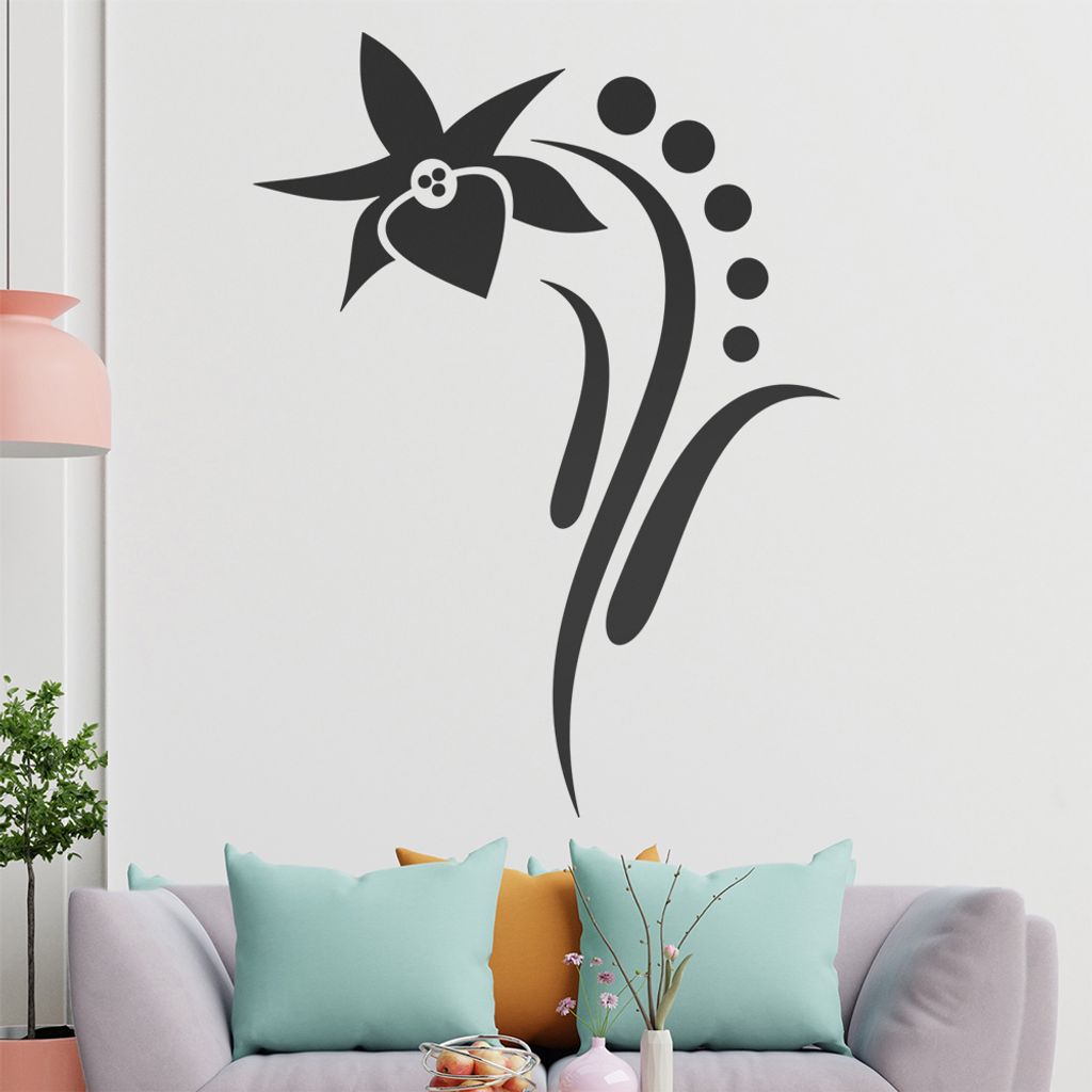 Blume - Linien Punkte Wandtattoo in 6 Größen - Wandaufkleber Wall Sticker - Dekoration, Küche, Wohnzimmer, Schlafzimmer, Badezimmer