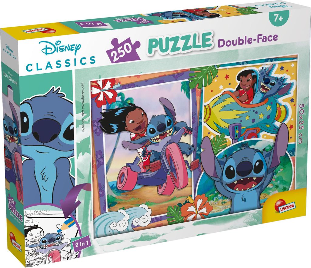 Lisciani - DISNEY LILO & STITCH Puzzle - 250 Teile - Für Kinder ab 7 Jahren - 35x50cm - Puzzle mit doppelseitigem Malen - Entwickelt Reflexion und...