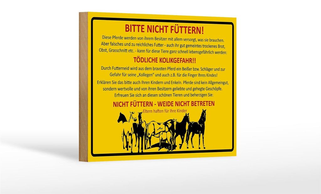 Holzschild Tiere 18x12cm bitte nicht füttern Pferde Weide