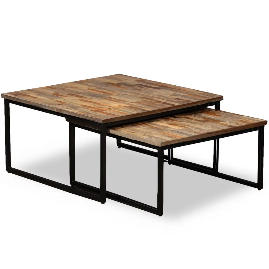 Table basse double en teck massif recyclé avec finition artisanale - 8