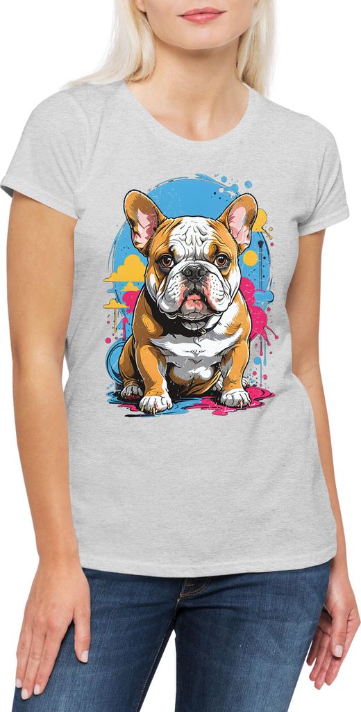 Urban Backwoods Bulldog Art, Damen T-Shirt, Farbe: Hellgrau, Größe: S