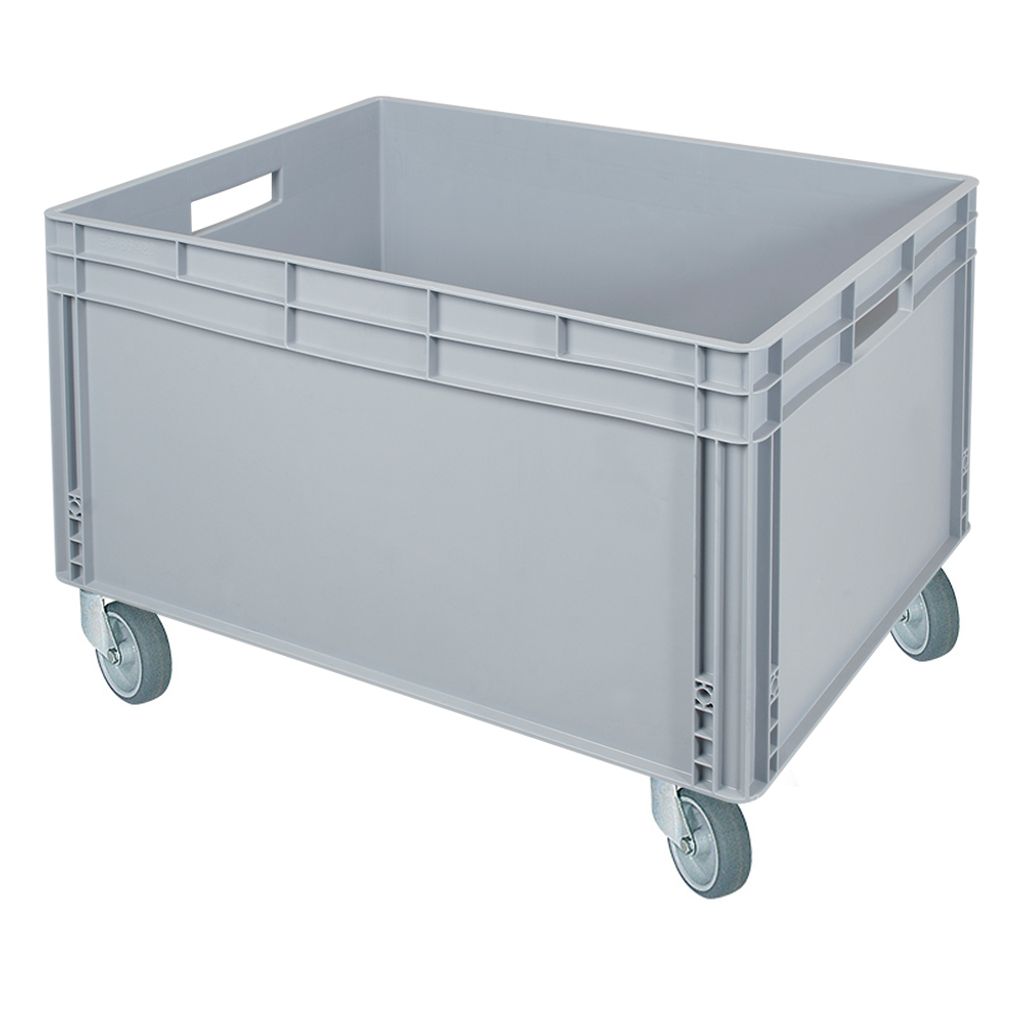 Eurobehälter mit 4 Lenkrollen und 2 Druchfassgriffen, LxBxH 800 x 600 x 545 mm, grau