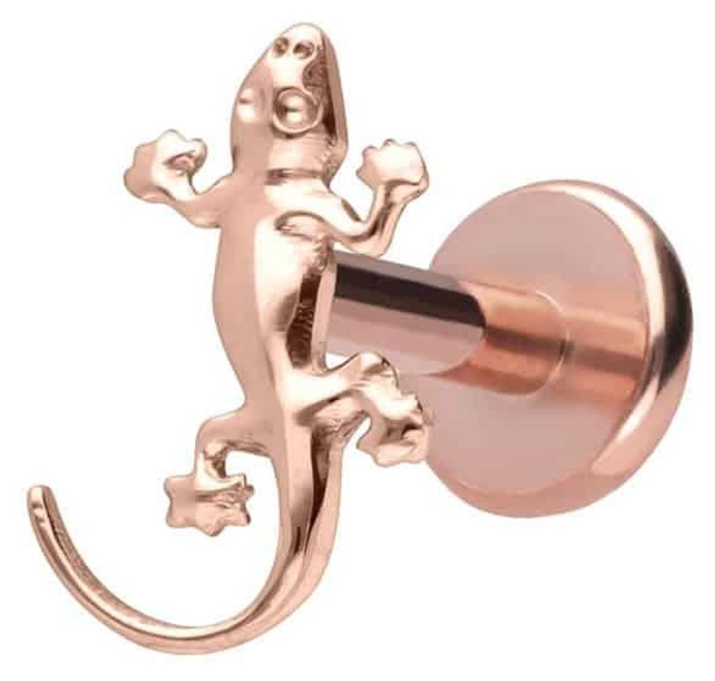 Ohrpiercing, Nasenpiercing Titan Labret mit Push Fit GECKO RoséGold Stablänge: 5mm | Stabstärke: 1,2mm