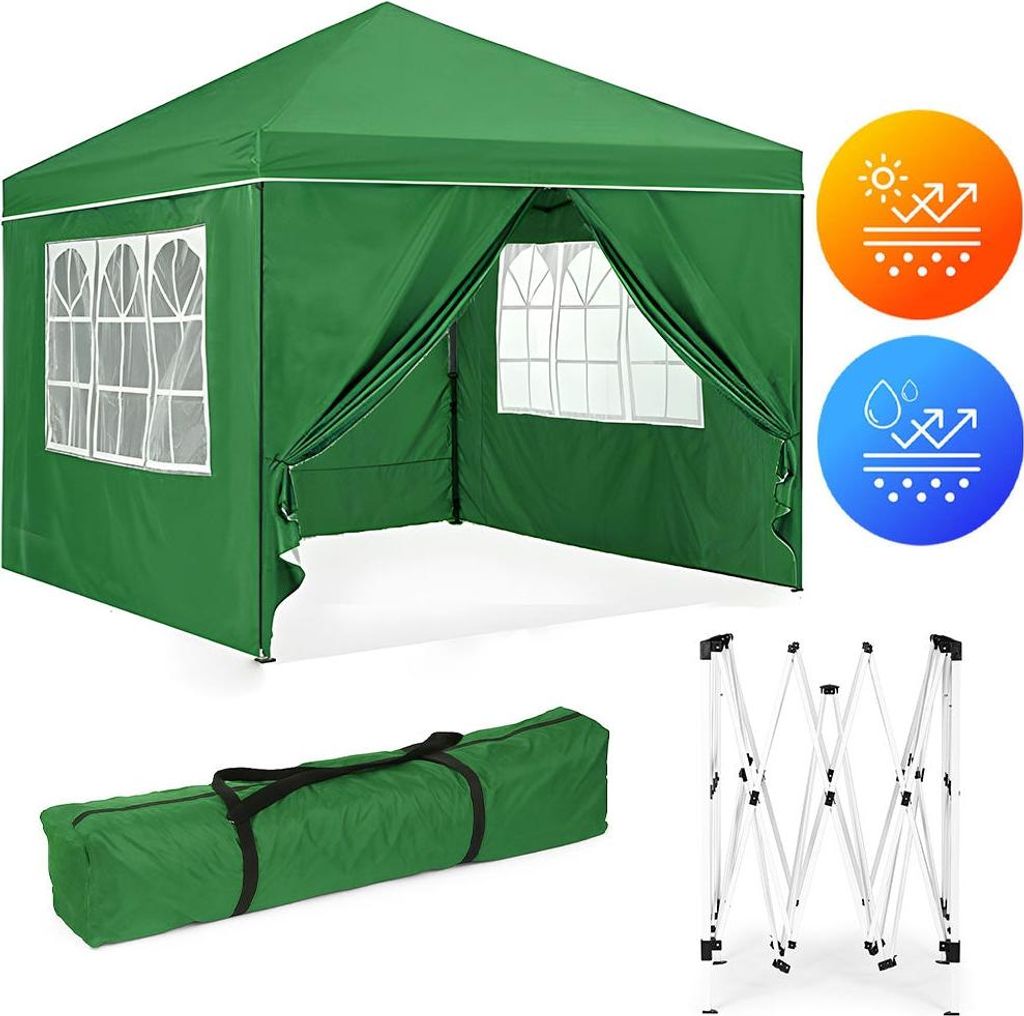 Gartenpavillon Zelt 3x3 m Pop-Up mit 4 Seitenwänden MultiGarden