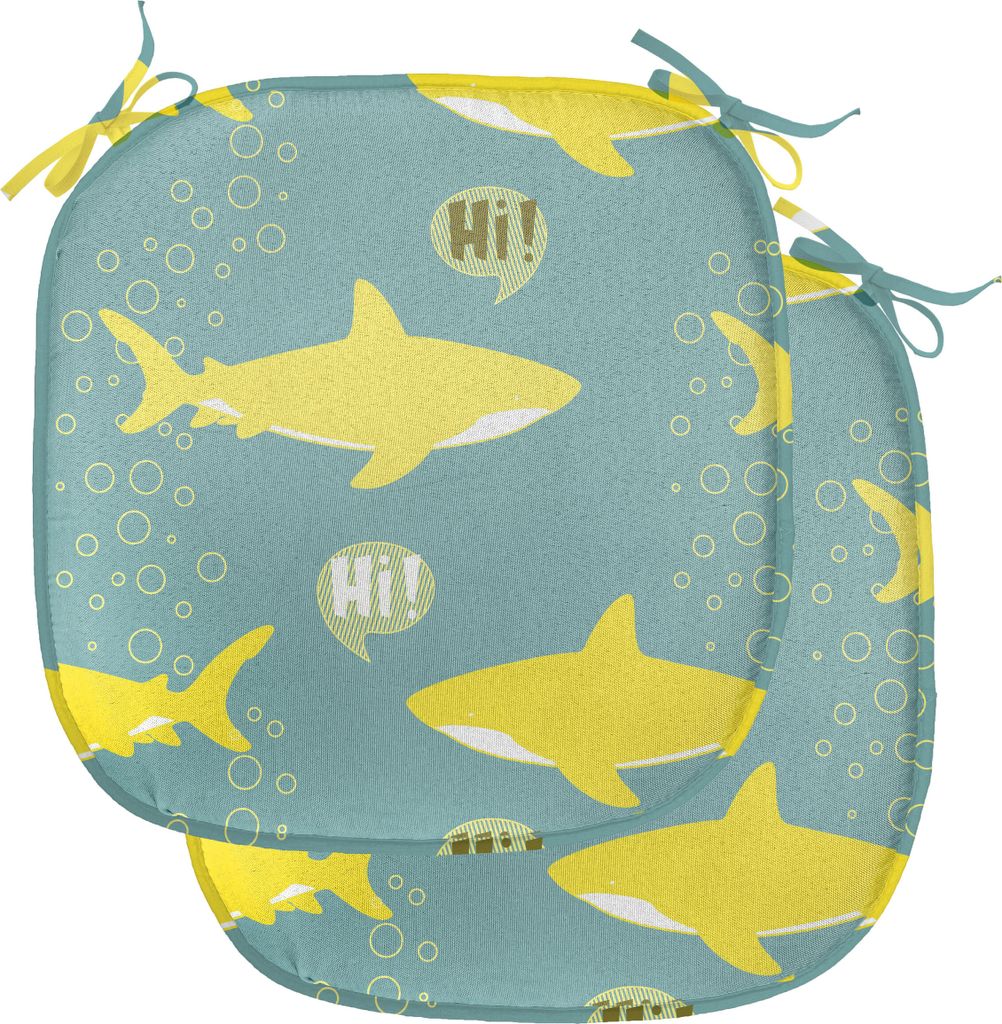 ABAKUHAUS Hai Polster für Esszimmerstühle, Freundliche gelbe Fische, Dekoratives wasserfestes Kissen mit Riemen für Küchensitze, 40 cm x 40 cm-...