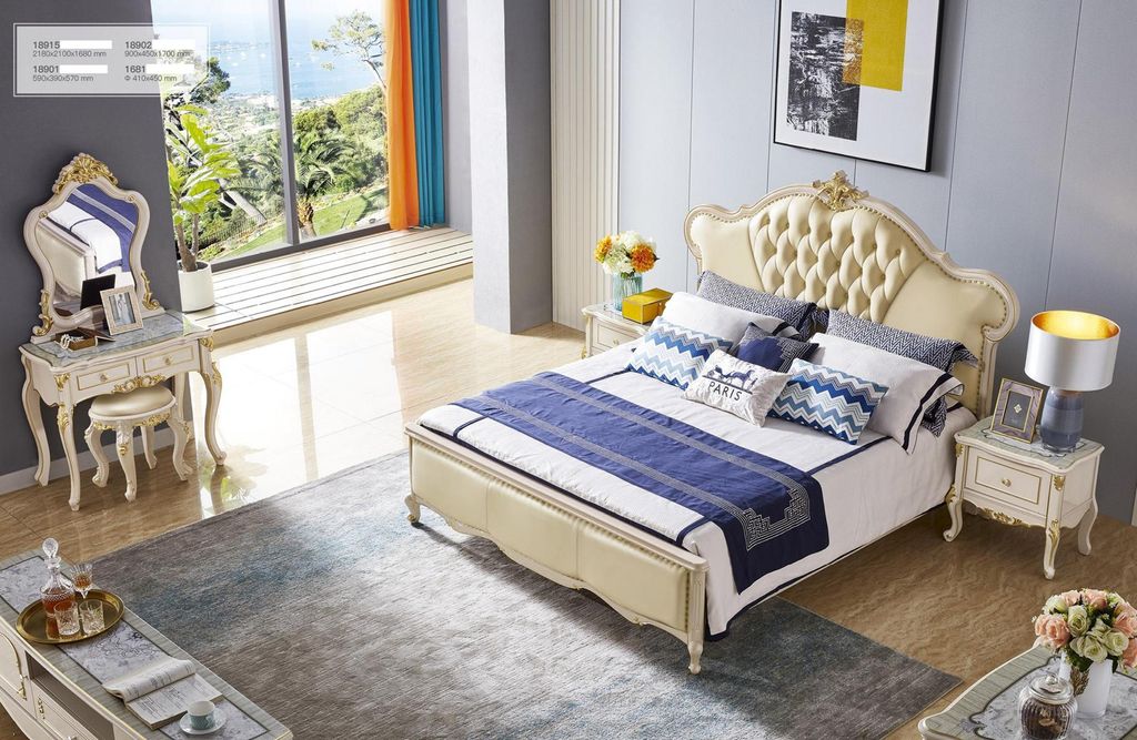 Klassische Möbel Schlafzimmer Set Bett Nachttisch Schminktisch Hocker 5tlg. Neu