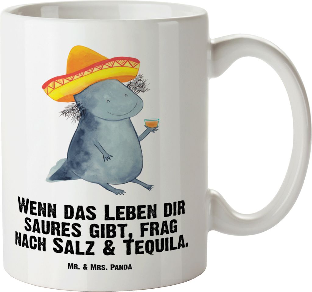 Mr. & Mrs. Panda Große Teetasse Axolotl Tequila - Weiß - Geschenk, trinken, Salz, Pott, Kaffeepott, Tasse, Sombrero, Urlaub, weisse, Molch, Mexik...