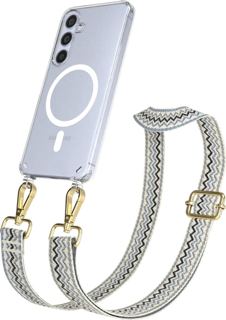 EAZY CASE - Handykette mit MagSafe Hülle für Samsung Galaxy S24, Handyband Wave Style, Karabiner Gold, Umhängeband in Beige