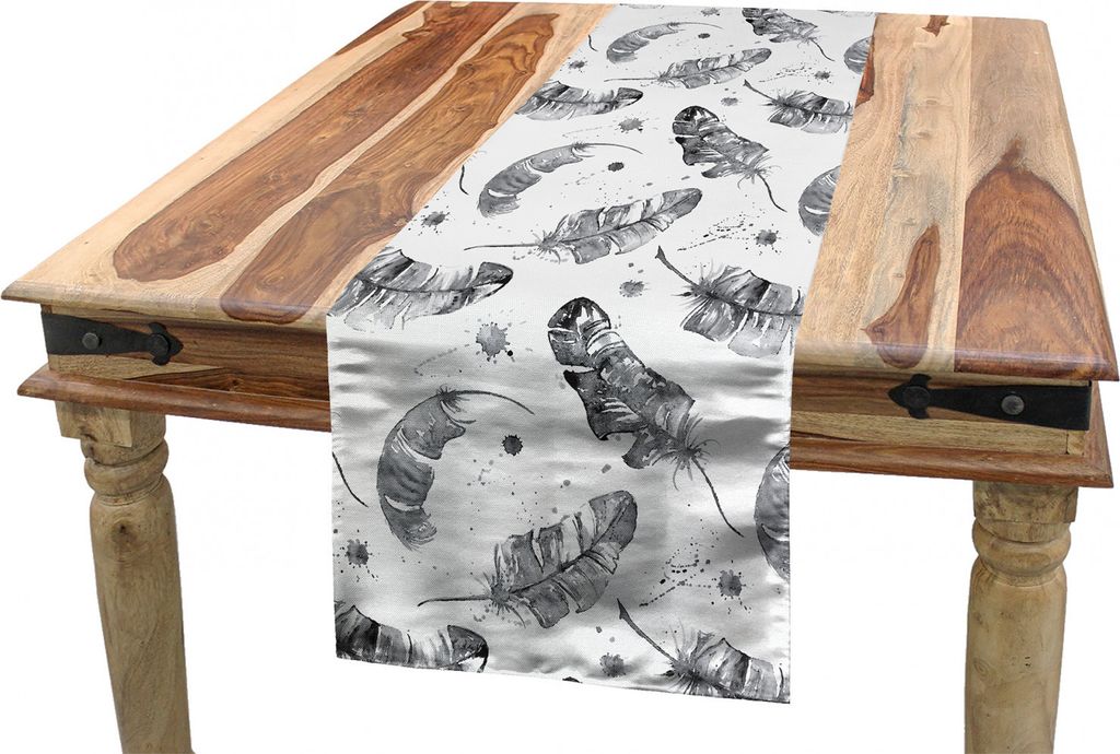 ABAKUHAUS Feder Tischläufer, Native Style Quills Grunge, Esszimmer Küche Rechteckiger Dekorativer Tischläufer, 40 x 300 cm, Dunkelgrau und Weiß