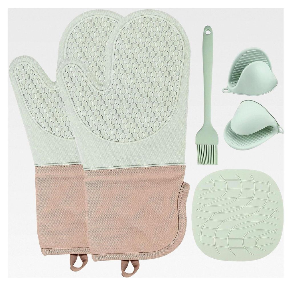 Ofenhandschuhe Silikon Hitzebeständige Küchenhandschuhe - 6er Set Anti-Rutsch bis 300°C für Kochen und Backen