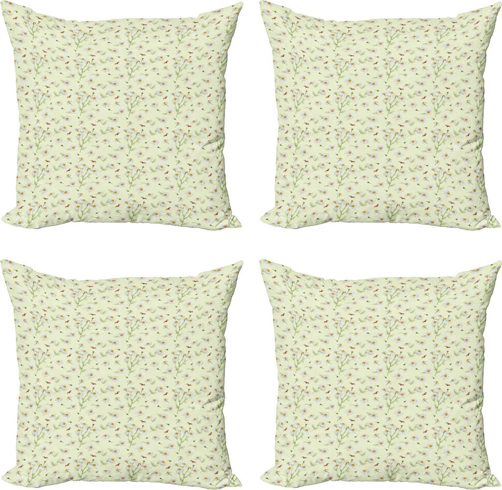 ABAKUHAUS Gänseblümchen Kissenbezug Set (4 Stück), Realistische Garten Marienkäfer, Moderner Doppelseitiger Digitaldruck, 60 cm x 60 cm, Mehrfa...