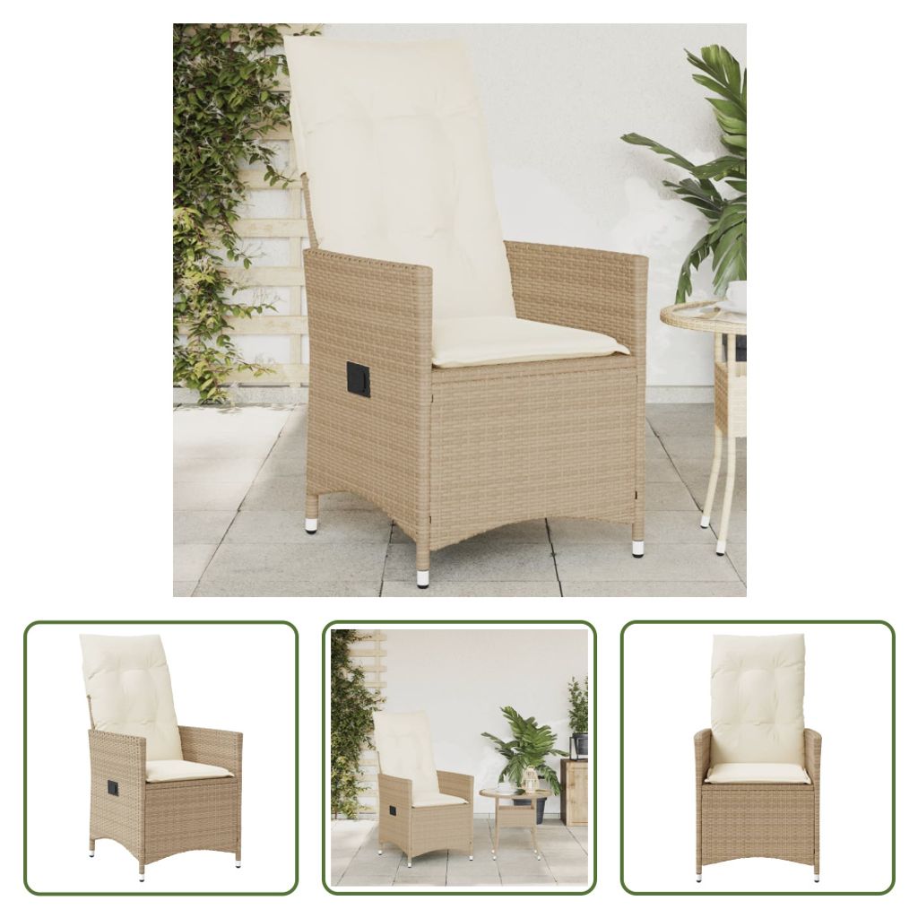 The Living Store Gartensessel mit Kissen Verstellbar Beige Poly Rattan